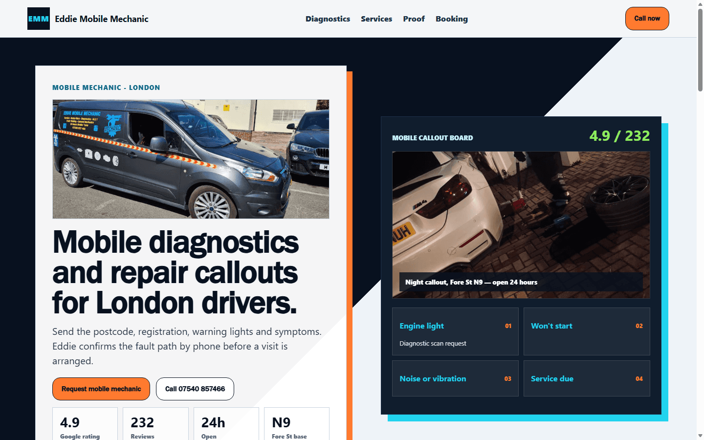 Eddie Mobile Mechanic live website preview
