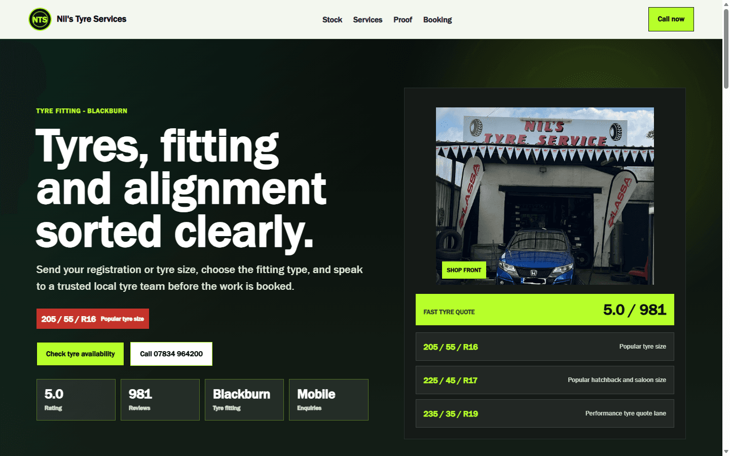 Nil's Tyre Services live website preview