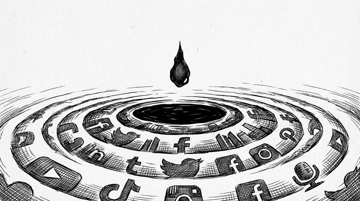 Social media channels circling a central publishing funnel