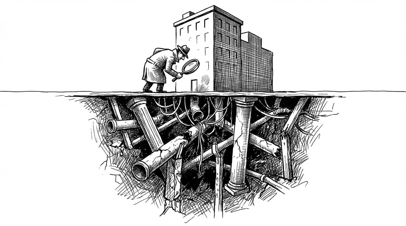 An inspector examining the hidden technical structure beneath a building