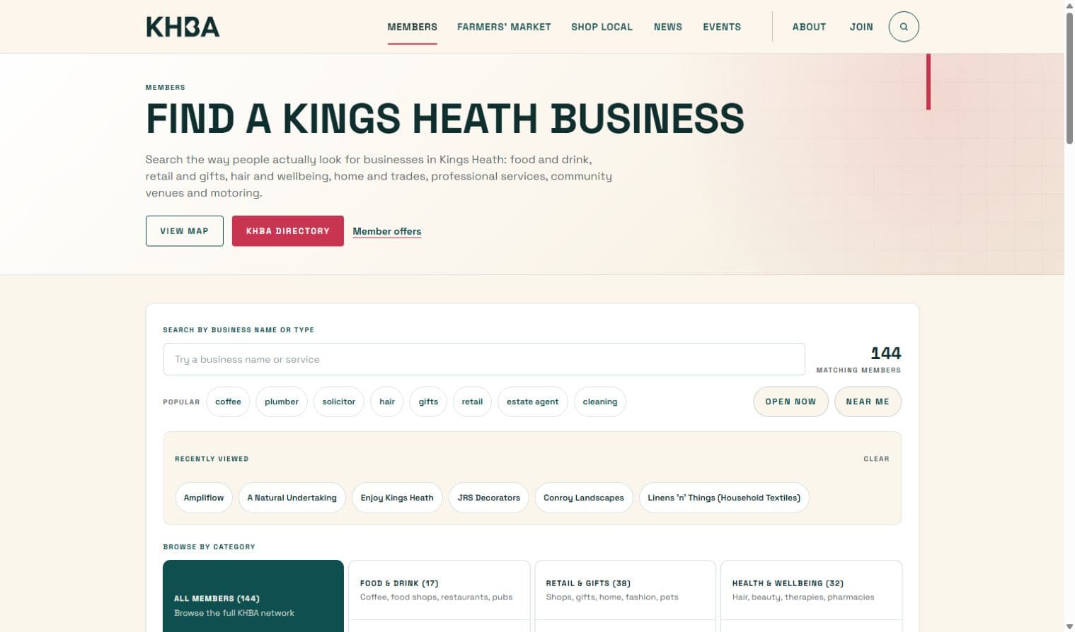 KHBA member directory with category filters and searchable business listings