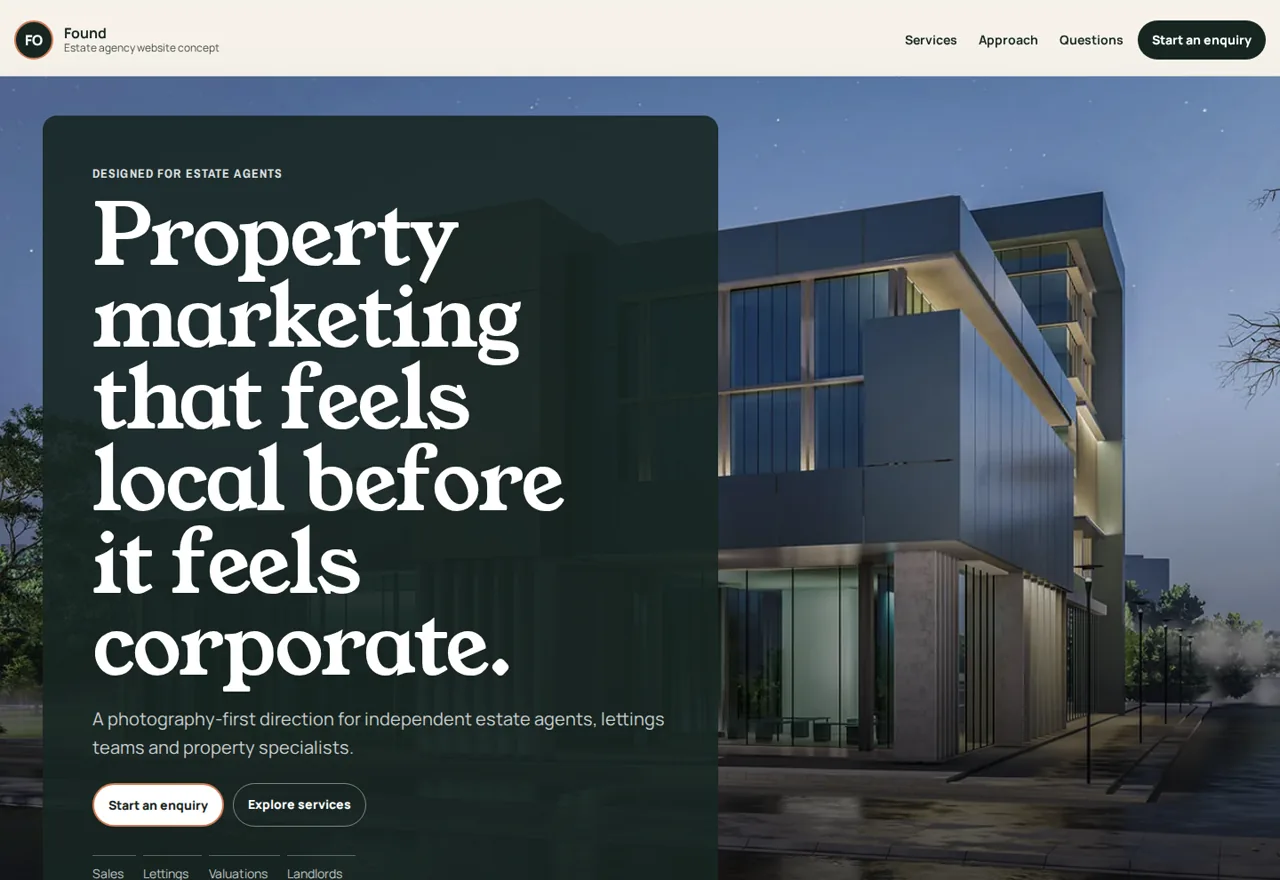 Found estate agents website demonstrator with property marketing and valuation actions