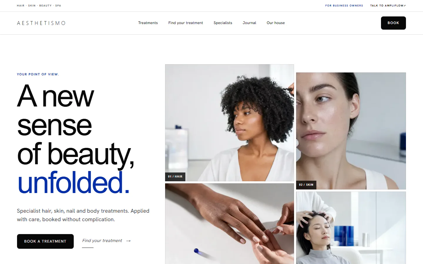 Aesthetismo hair, skin, beauty and spa website homepage